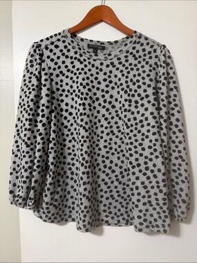 Tint and Shadow Gray and Black Polka Dot Long-Sleeve blouse